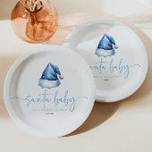 サンタベビーブルーハットクリスマスホリデーベビーシャワー ペーパープレート