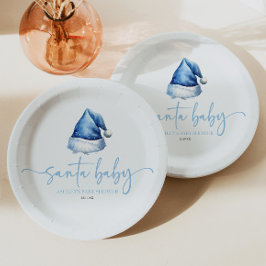 サンタベビーブルーハットクリスマスホリデーベビーシャワー ペーパープレート