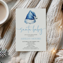 サンタベビーブルーハットクリスマスホリデーベビーシャワー 招待状