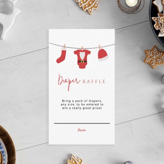 サンタベビーベビーシャワーおむつラッフルクロセスライン エンクロージャーカード