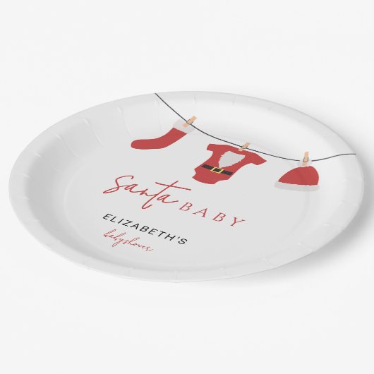 サンタベビーベビーシャワークリスマスクリスマスクロセラインクリスマス ペーパープレート (アングル)