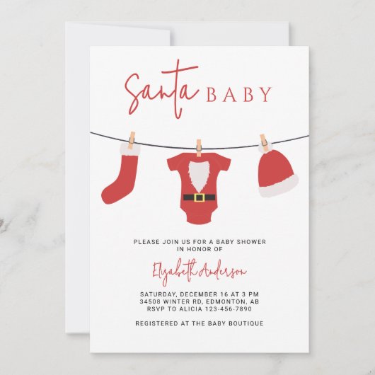 サンタベビーベビーシャワークリスマスクロースレイン 招待状 (正面)