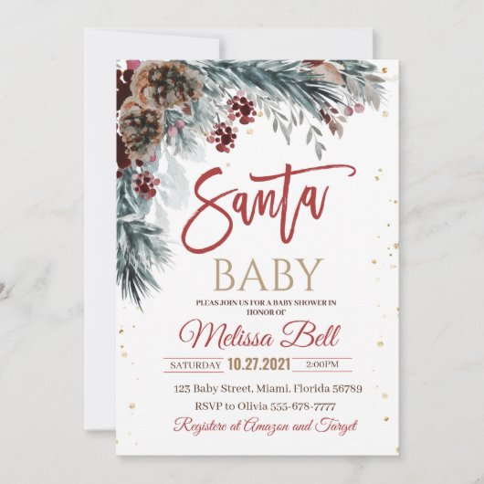 サンタベビーベビーシャワー招待状ウィンターサンタ 招待状 (正面)