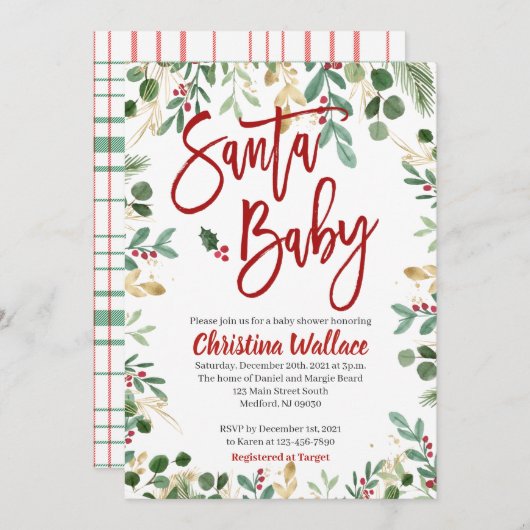 サンタベビーベビーシャワー招待状 招待状 (正面/裏面)