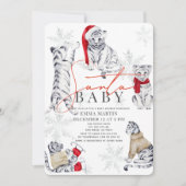 サンタベビーホワイトタイガー雪の結晶ベビーシャワー 招待状 (正面)