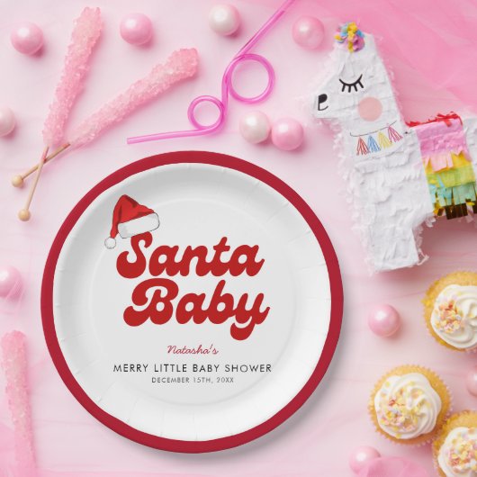 サンタベビーメリーリトルクリスマスベビーシャワー ペーパープレート (パーティー)