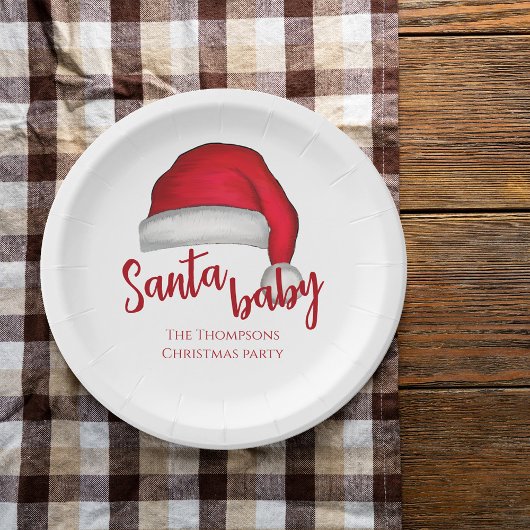 サンタベビーレッドシンプル伝統的クリスマス ペーパープレート