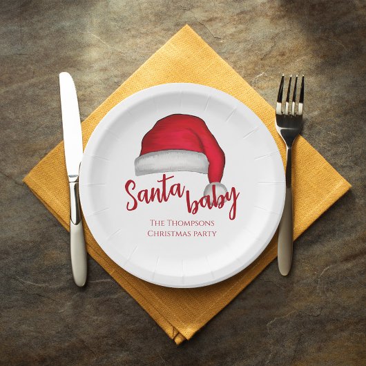 サンタベビーレッドシンプル伝統的クリスマス ペーパープレート