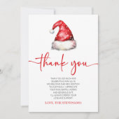サンタベビーレッドハットクリスマスホリデーベビーシャワー サンキューカード (正面)