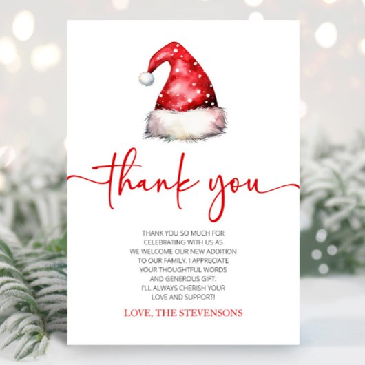 サンタベビーレッドハットクリスマスホリデーベビーシャワー サンキューカード