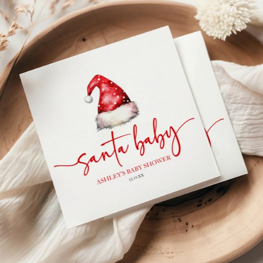 サンタベビーレッドハットクリスマスホリデーベビーシャワー スタンダードランチョンナプキン