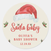 サンタベビーレッドハットクリスマスホリデーベビーシャワー ラウンドシール (正面)