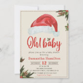 サンタベビーレッドハットクリスマスホリデーベビーシャワー 招待状 (正面)