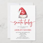 サンタベビーレッドハットクリスマスホリデーベビーシャワー 招待状 (正面)