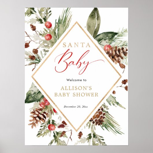 サンタベビー冬の赤ちゃんシャワー歓迎サイン ポスター (正面)