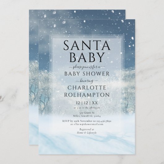サンタベビー冬クリスマスベビーシャワー 招待状 (正面/裏面)