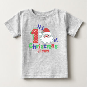 サンタベビー初めてのクリスマスパーソナライズされたTシャツ ベビーTシャツ