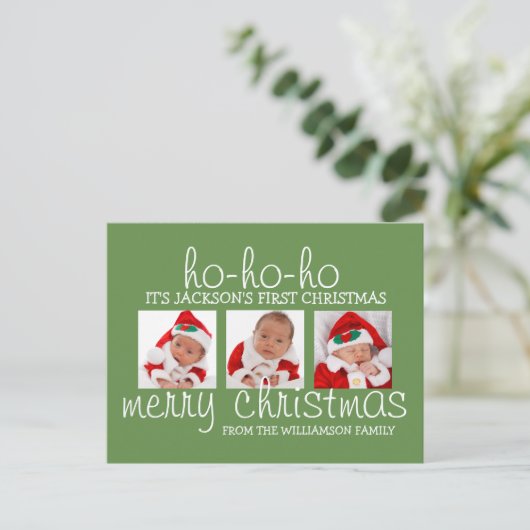 サンタベビー初めてのクリスマス3枚フォトポストカード シーズンポストカード (スタンド正面)