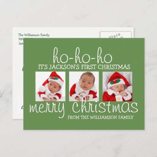 サンタベビー初めてのクリスマス3枚フォトポストカード シーズンポストカード (正面/裏面)