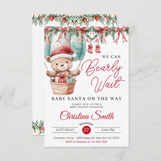 サンタベビー我々は心底待ち男の赤ちゃんシャワー 招待状 (正面/裏面)