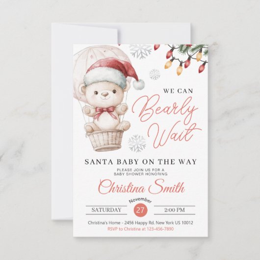 サンタベビー我々は赤ちゃんガールシャワーを心待ちできる 招待状 (正面)