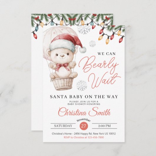 サンタベビー我々は赤ちゃんガールシャワーを心待ちできる 招待状 (正面/裏面)