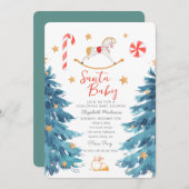 サンタベビー水彩可愛い赤ちゃんシャワー 招待状 (正面/裏面)