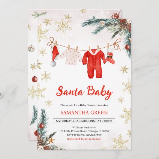 サンタベビー男女兼用ベビーシャワー 招待状 (正面/裏面)