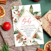 サンタベビー素朴冬の緑の赤ちゃんシャワー 招待状