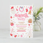 サンタベビー赤とピンクのクリスマスベビーシャワー 招待状 (スタンド正面)