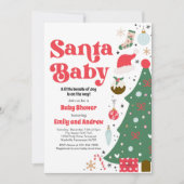 サンタベビー赤と緑のクリスマスベビーシャワー 招待状 (正面)