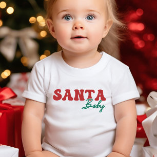 サンタベビー赤と緑のスクリプトクリスマス ベビーTシャツ