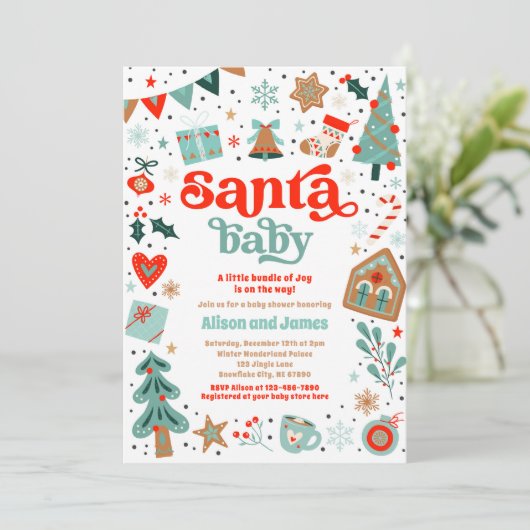 サンタベビー赤と青のクリスマスベビーシャワー 招待状 (スタンド正面)