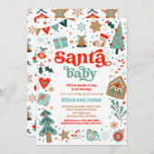 サンタベビー赤と青のクリスマスベビーシャワー 招待状 (正面/裏面)