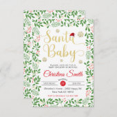 サンタベビー金ゴールドスノーフレーク冬のベビーシャワー 招待状 (正面/裏面)