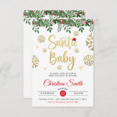 サンタベビー金ゴールドスノーフレーク冬ベビーシャワー 招待状 (正面/裏面)