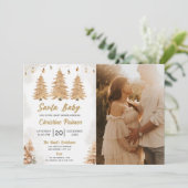 サンタベビー金ゴールドツリークリスマスベビーシャワー写真 招待状 (スタンド正面)