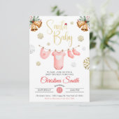サンタベビー金ゴールド雪片ウィンターベビーガールシャワー 招待状 (スタンド正面)