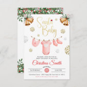 サンタベビー金ゴールド雪片ウィンターベビーガールシャワー 招待状 (正面/裏面)