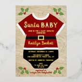 サンタベビー |クリスマスベビーシャワー実在金ゴールド 箔招待状 (正面)