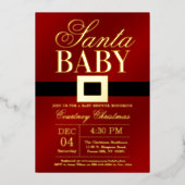 サンタベビー |クリスマスベビーシャワー実在金ゴールド 箔招待状 (正面)