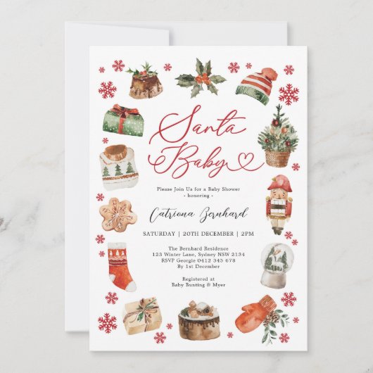 サンタベビー-モダンクリスマスウィンターベビーシャワー 招待状 (正面)