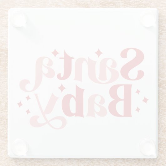 サンタベビー-レトロクリスマスタイポグラフィ ガラスコースター (裏面)