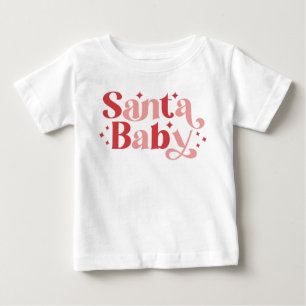 サンタベビー-レトロクリスマスタイポグラフィ ベビーTシャツ
