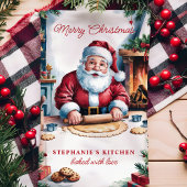 サンタベーキングクッキーパーソナライズされたメリークリスマス キッチンタオル