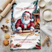 サンタベーキングクッキーパーソナライズされたメリークリスマス キッチンタオル