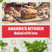 サンタベーキングクリスマスブレッドパーソナライズされたホリデー キッチンタオル (折り畳み)