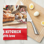 サンタベーキングクリスマスブレッドパーソナライズされたホリデー キッチンタオル (四つ折り)