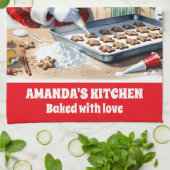 サンタベーキングジンジャーブレッドカスタムクッキー キッチンタオル (折り畳み)