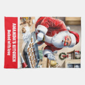 サンタベーキングジンジャーブレッドカスタムクッキー キッチンタオル (横)